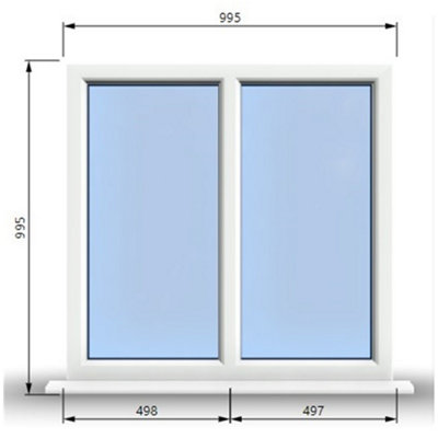 995mm (W) x 995mm (H) PVCu StormProof Casement Window - 2 Vertical Panes Non Opening Windows -  White Internal & External