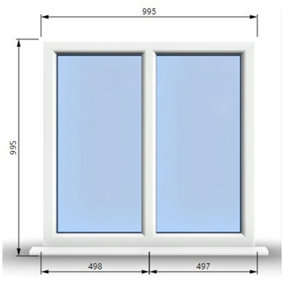 995mm (W) x 995mm (H) PVCu StormProof Casement Window - 2 Vertical Panes Non Opening Windows -  White Internal & External