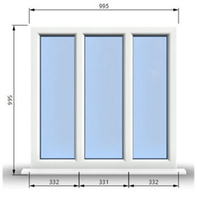 995mm (W) x 995mm (H) PVCu StormProof Casement Window - 3 Panes Non Opening Window -  White Internal & External