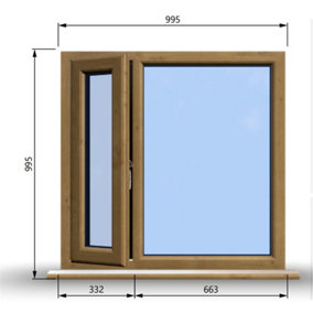 995mm (W) x 995mm (H) Wooden Stormproof Window - 1/3 Left Opening Window - Toughened Safety Glass