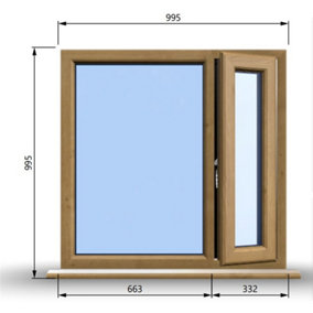 995mm (W) x 995mm (H) Wooden Stormproof Window - 1/3 Right Opening Window - Toughened Safety Glass