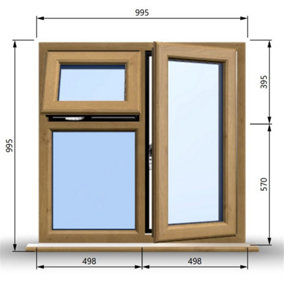 995mm (W) x 995mm (H) Wooden Stormproof Window - 1 Opening Window (RIGHT) - Top Opening Window (LEFT) - Toughened Safety Glass