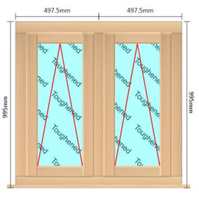 995mm (W) x 995mm (H) Wooden Stormproof Window - 2 Opening Windows (Opening from Bottom) - Toughened Safety Glass