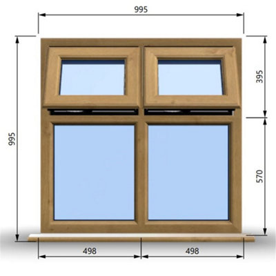 995mm (W) x 995mm (H) Wooden Stormproof Window - 2 Top Opening Windows -Toughened Safety Glass