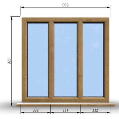 995mm (W) x 995mm (H) Wooden Stormproof Window - 3 Pane Non-Opening ...
