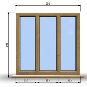995mm (W) x 995mm (H) Wooden Stormproof Window - 3 Pane Non-Opening Windows - Toughened Safety Glass