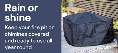 Rain or shine. Keep your fire pit or chiminea covered and ready to use all year round.