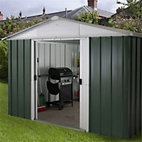9ft 4" x 12ft 9" Apex Metal Garden Shed - Green / White (9ft 4" x 12ft 9" / 9"4' x 12"9' / 2.85m x 3.87m)