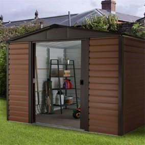 9ft 4" x 7ft 5" Apex Metal Garden Shed - Brown (9ft 4" x 7ft 5" / 9"4' x 7"5' / 2.85m x 2.26m)