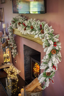 9ft Artificial Snow Dusted Garland with Pinecones and Berries