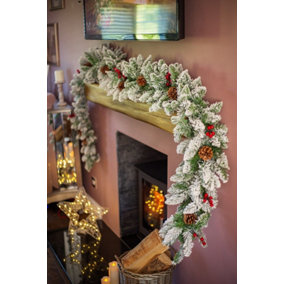 9ft Artificial Snow Dusted Garland with Pinecones and Berries