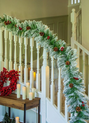 9ft Artificial Snow Dusted Garland with Pinecones and Berries
