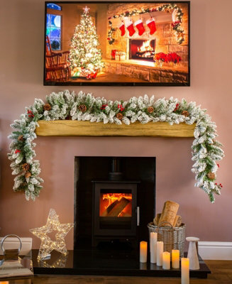 9ft Artificial Snow Dusted Garland with Pinecones and Berries - 4