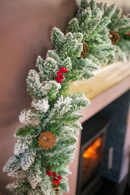 9ft Artificial Snow Dusted Garland with Pinecones and Berries