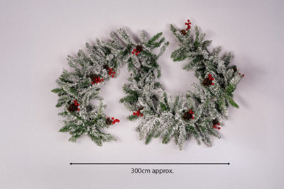 9ft Artificial Snow Dusted Garland with Pinecones and Berries - 8