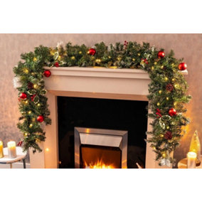 9FT Christmas Garland Artificial Decoration LED Light Up Wreath Berries Luxury 270cm