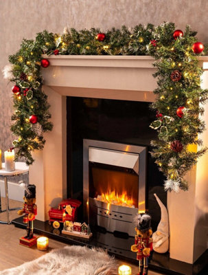 9FT Christmas Garland Artificial Decoration LED Light Up Wreath Berries Luxury 270cm