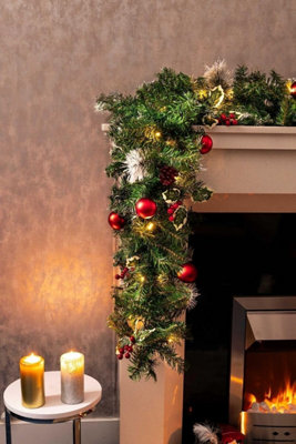 9FT Christmas Garland Artificial Decoration LED Light Up Wreath Berries Luxury 270cm - 3