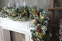 9ft Christmas garland fireplace natural looking rustic spruce pinecones and berries table decoration center piece mantel decor Han