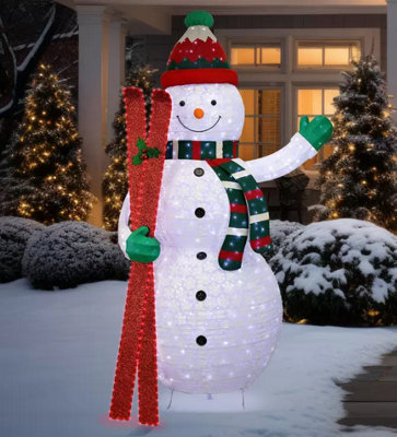 9ft LED Twinkle Collapsible Snowman with Skis 904 LED Outdoor Christmas ...