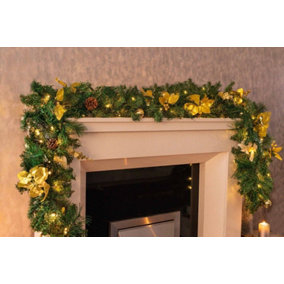 9ft Pre-Lit Artificial Christmas Garland with Gold Decor