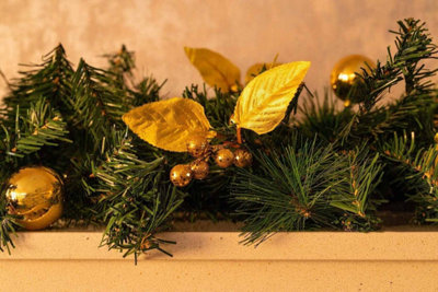 9ft Pre-Lit Artificial Christmas Garland with Gold Decor - 4