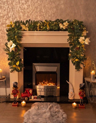 9ft Pre-Lit Artificial Garland with Gold Decor