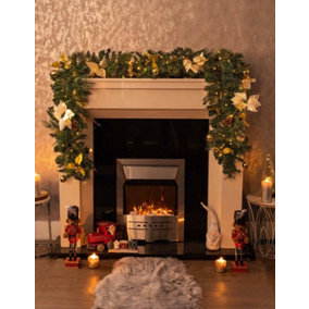9ft Pre-Lit Artificial Garland with Gold Decor