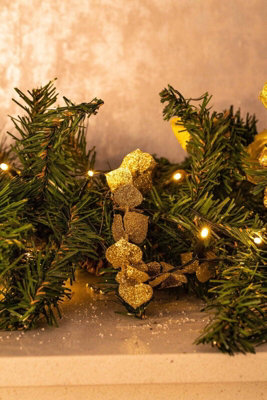 9ft Pre-Lit Artificial Garland with Gold Decor