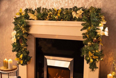 9ft Pre-Lit Artificial Garland with Gold Decor - 4