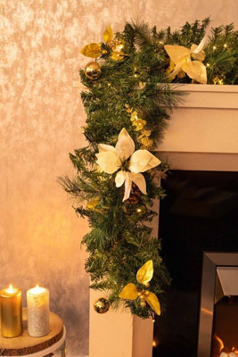 9ft Pre-Lit Artificial Garland with Gold Decor - 5