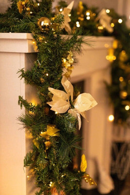 9ft Pre-Lit Artificial Garland with Gold Decor - 6