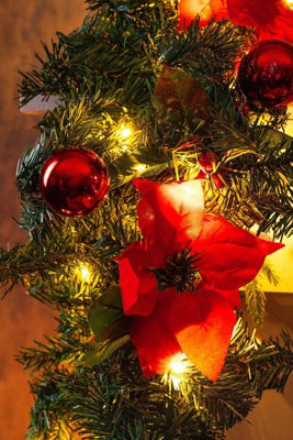 9FT Pre-Lit Artificial Garland with Red Poinsettia - 3