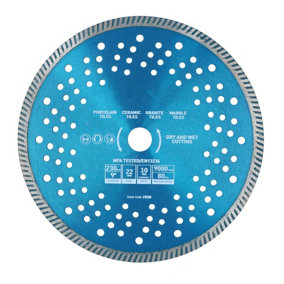 9in / 230mm Dry and Wet Turbo Cutting Disc Porcelain Ceramic Granite Marble 1pk