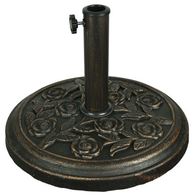 9kg Garden Parasol Base Heavy Duty Cast Iron Effect  - Bronze Rose Design