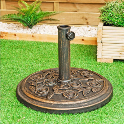 9KG Garden Round Parasol Base with Bronze Floral Design