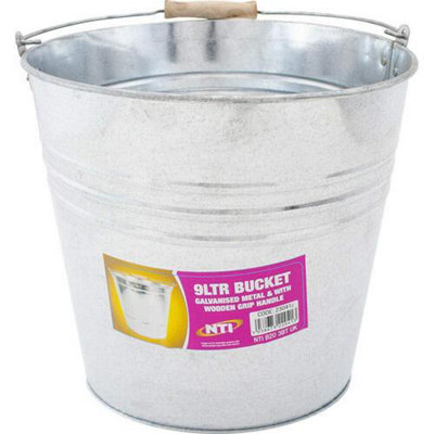 9L Galvanised Steel Bucket With Wooden Handle Water Coal Multi Purpose