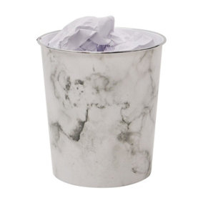 9L Waste Paper Bin Grey Marble Effect Desk Bedside Bathroom Waste Rubbish Bin