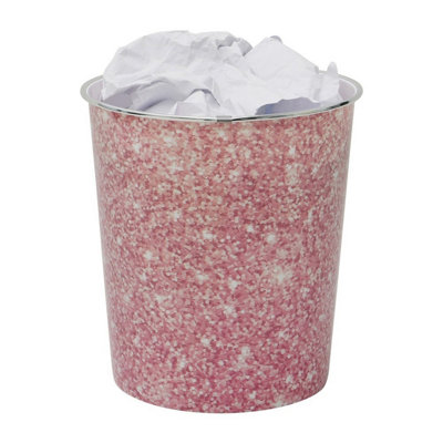 9L Waste Paper Bin Pink Sequin Effect Desk Bedside Bathroom Waste Rubbish Bin