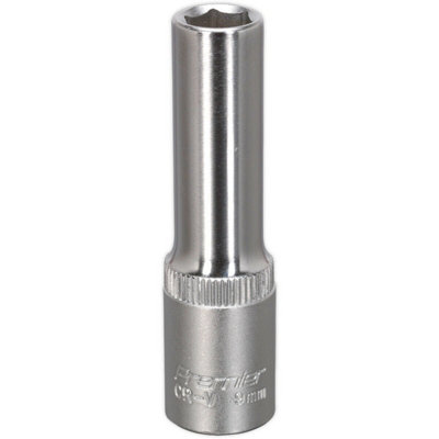 9mm Steel Deep Drive Socket 3/8" Square Drive Chrome