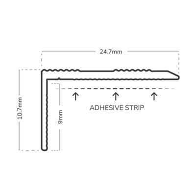 9mm Self-Adhesive Silver Stair Nosing Trim Long 9ft / 2.7metres Edging Strip Tile / Laminate / Wood To Vinyl Or Carpet