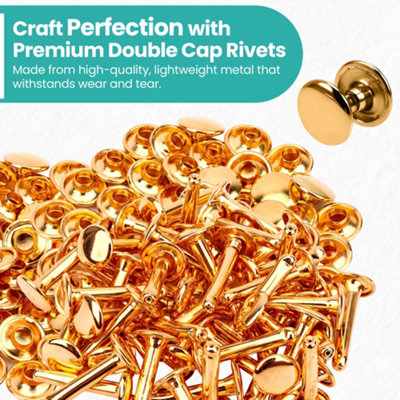 9mm x 15mm Extra Long Double Cap Tubular Rivets, Gold, 50pcs