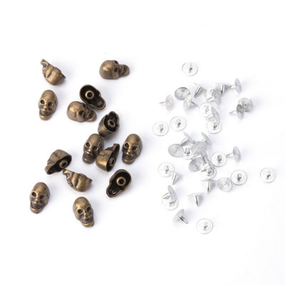 9mm x 15mm Skull Haed Rivet Studs with Back Pin for Jacket, Clothes, Bronze, 100pcs