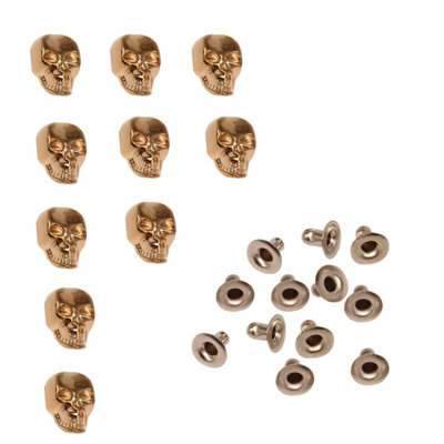 9mm x 15mm Skull Haed Rivet Studs with Back Pin for Jacket, Clothes, Gold, 100pcs