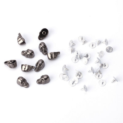9mm x 15mm Skull Haed Rivet Studs with Back Pin for Jacket, Clothes, Gunmetal Black, 100pcs