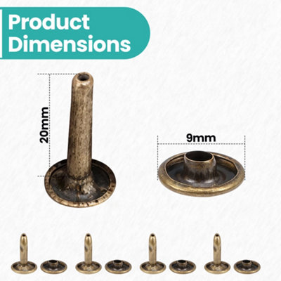 9mm x 20mm Extra Long Double Cap Tubular Rivets, Bronze, 50pcs