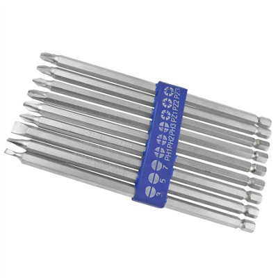 9pc Extra Long 150mm Power Bit Set Pozi Philips Flat Hex