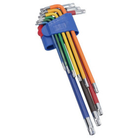 9pc Extra-Long Star Torx Tamper Torx keys Multicoloured with Holder T10-T50
