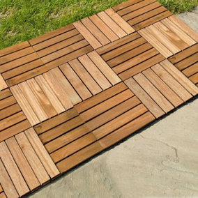 9pc Garden Wooden Decking Tiles