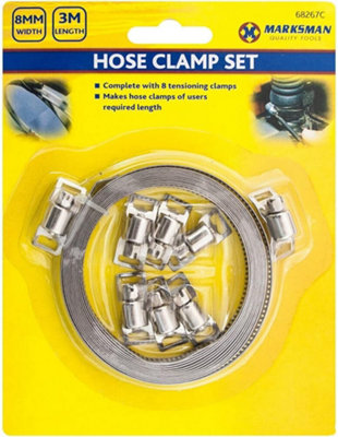 9Pc Hose Clamp Set Clip Tensioning Clamps Tool Pipes Stainless Steel 3M  8Mm